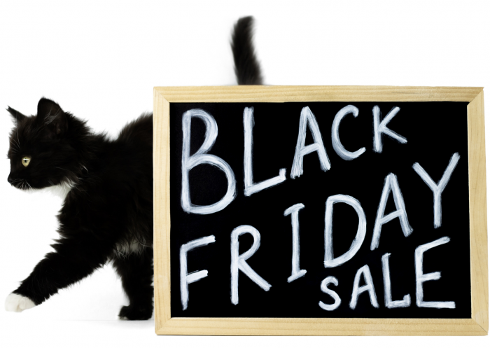 Zwarte kat met bordje Black Friday Sale