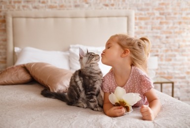 Meisje geeft zoen aan kat 